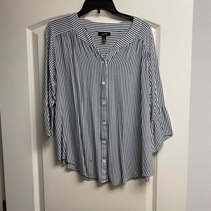 Striped button down top, 3/4 sleeves